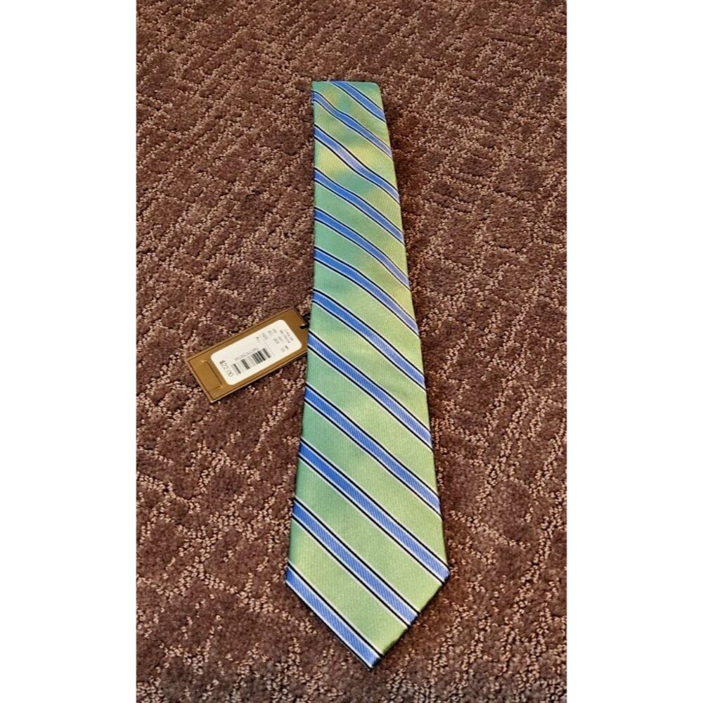 Class Club Gold Label GREEN BLUE Classic Stripe 50" Silk Neck Tie NWT